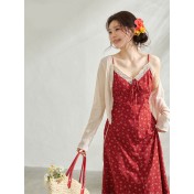 FCCB6421003 大碼碎花吊帶裙開襟衫套裝法式度假風遮肚顯瘦海邊出遊