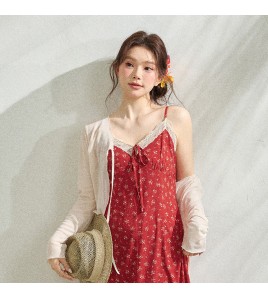 FCCB6421003 大碼碎花吊帶裙開襟衫套裝法式度假風遮肚顯瘦海邊出遊