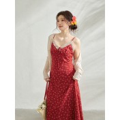 FCCB6421003 大碼碎花吊帶裙開襟衫套裝法式度假風遮肚顯瘦海邊出遊