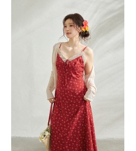FCCB6421003 大碼碎花吊帶裙開襟衫套裝法式度假風遮肚顯瘦海邊出遊