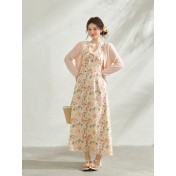 FCCB6421004 瘦浪漫度假掛脖v領碎花度假連身裙套裝