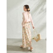 FCCB6421004 瘦浪漫度假掛脖v領碎花度假連身裙套裝