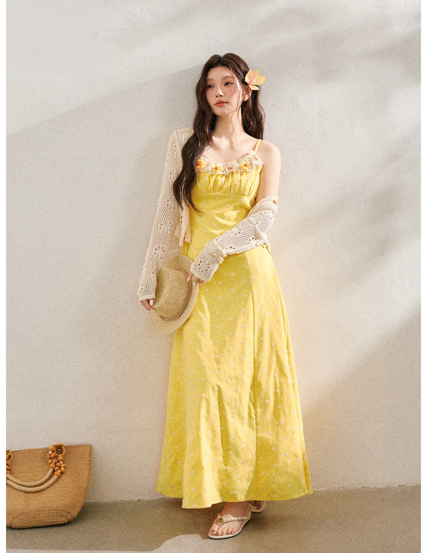 FCCB6421005  鏤空針織上衣度假風海邊碎花洋裝夏