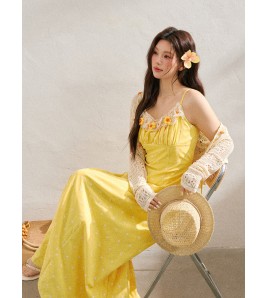 FCCB6421005  鏤空針織上衣度假風海邊碎花洋裝夏