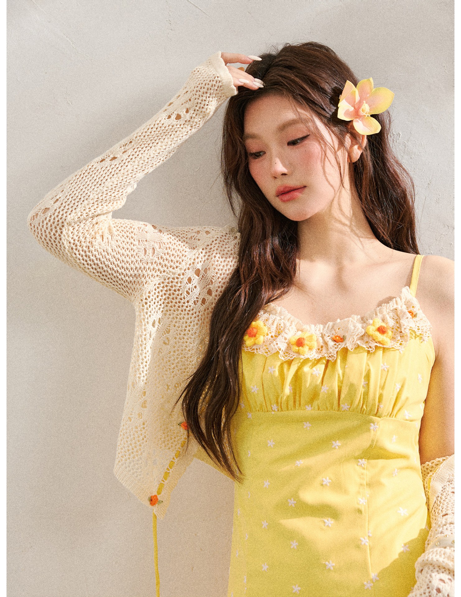 FCCB6421005  鏤空針織上衣度假風海邊碎花洋裝夏