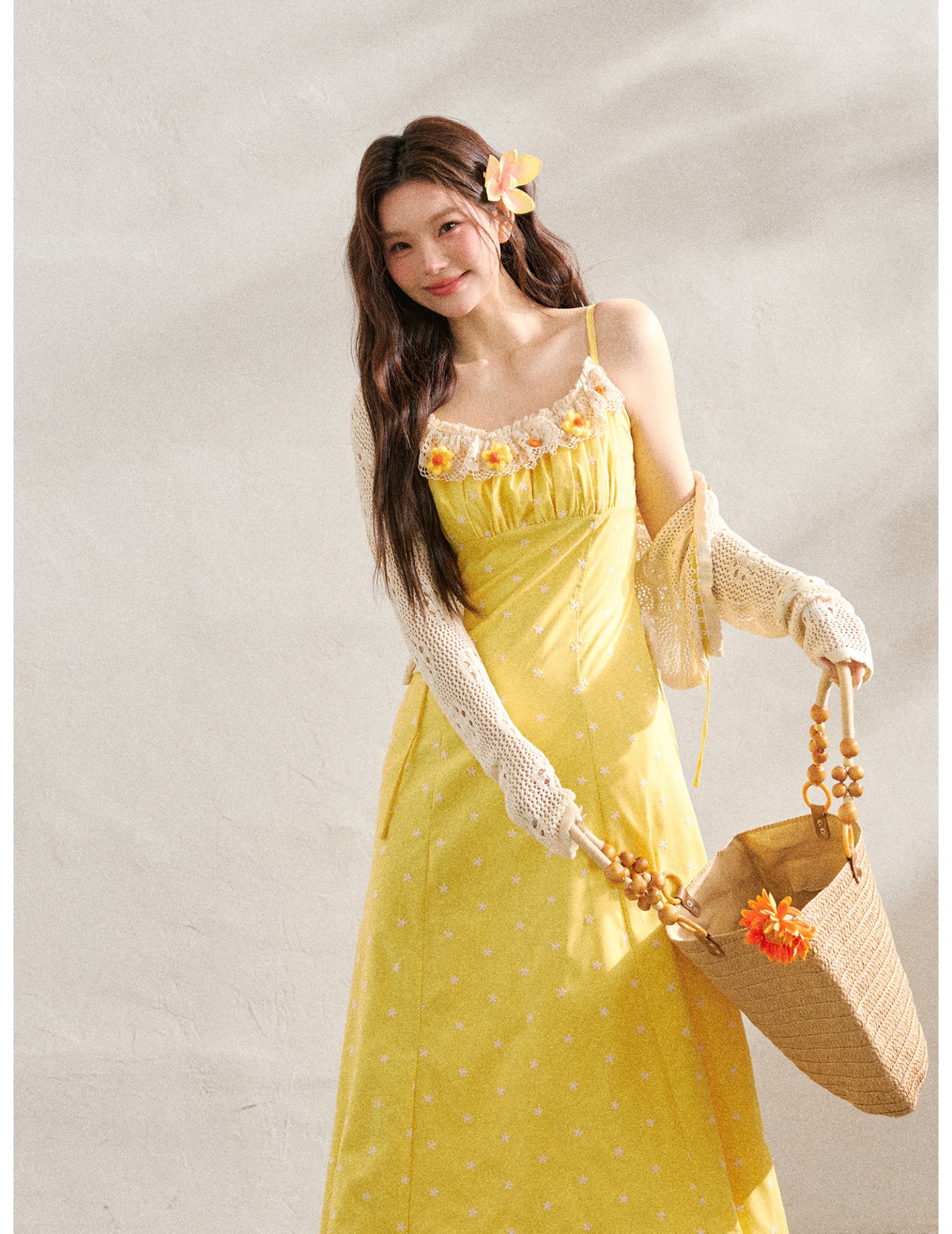 FCCB6421005  鏤空針織上衣度假風海邊碎花洋裝夏