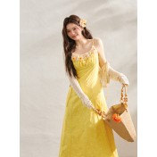 FCCB6421005  鏤空針織上衣度假風海邊碎花洋裝夏