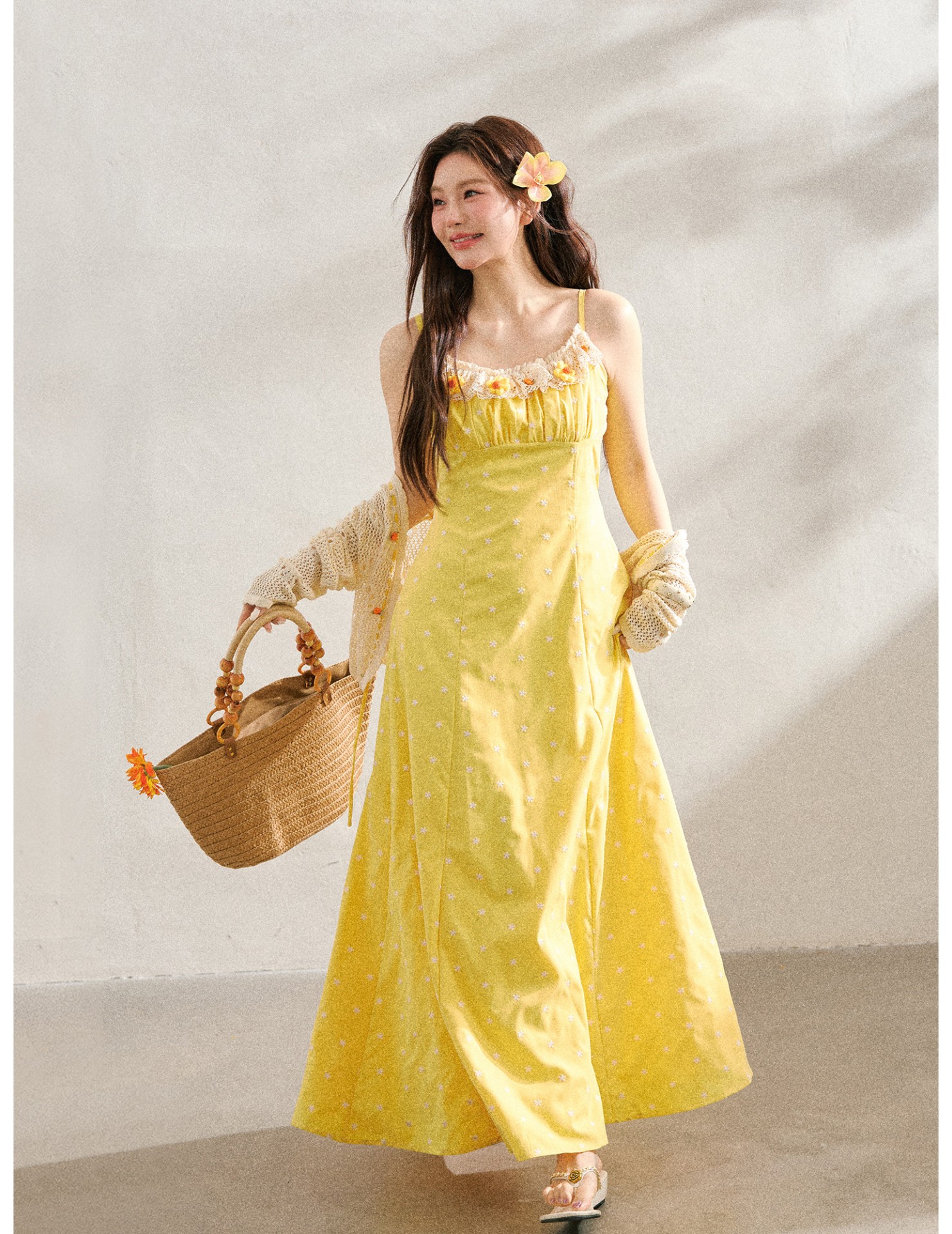 FCCB6421005  鏤空針織上衣度假風海邊碎花洋裝夏