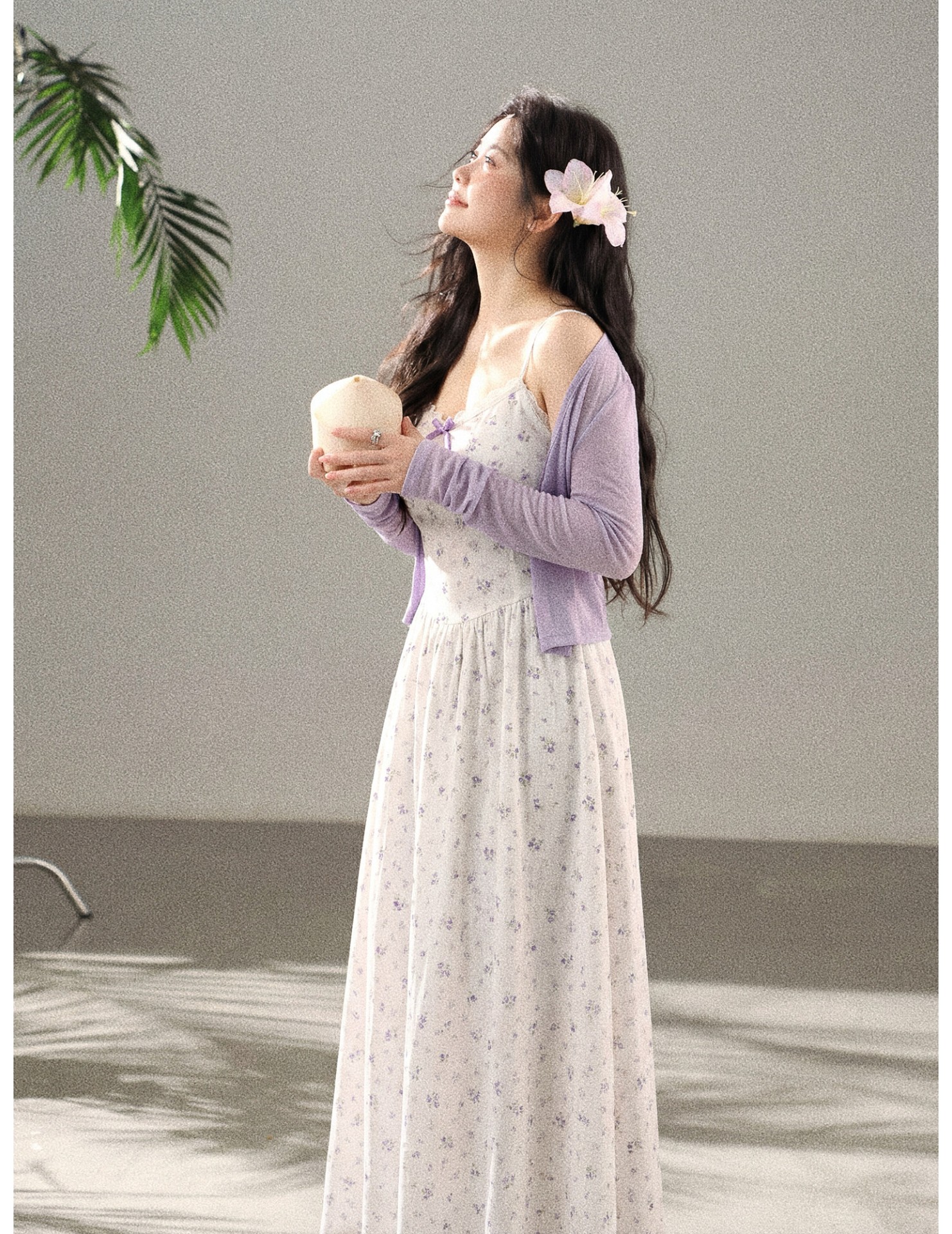 FCCB6421007 大碼韓系顯瘦碎花吊帶長裙外搭防曬針織開襟衫兩件套