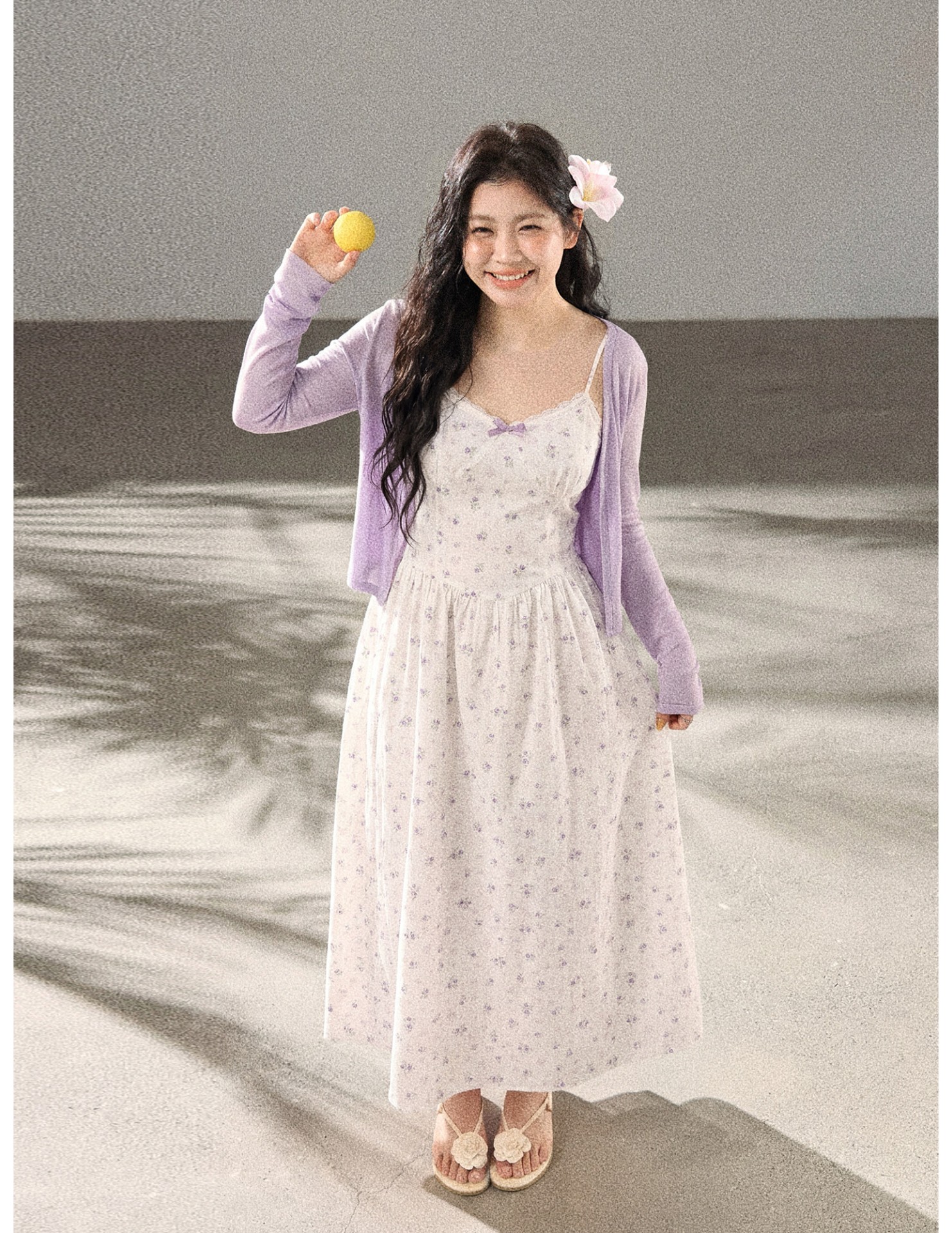 FCCB6421007 大碼韓系顯瘦碎花吊帶長裙外搭防曬針織開襟衫兩件套