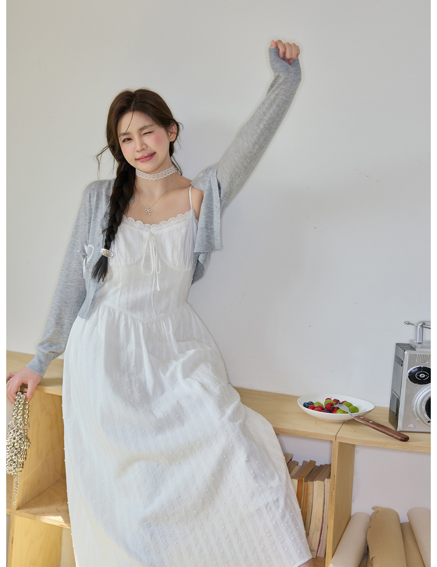 FCCB6421008 春季新款大碼女裝顯瘦洋裝清純溫柔風白色吊帶裙