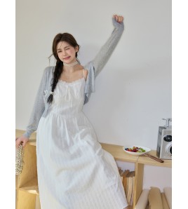 FCCB6421008 春季新款大碼女裝顯瘦洋裝清純溫柔風白色吊帶裙