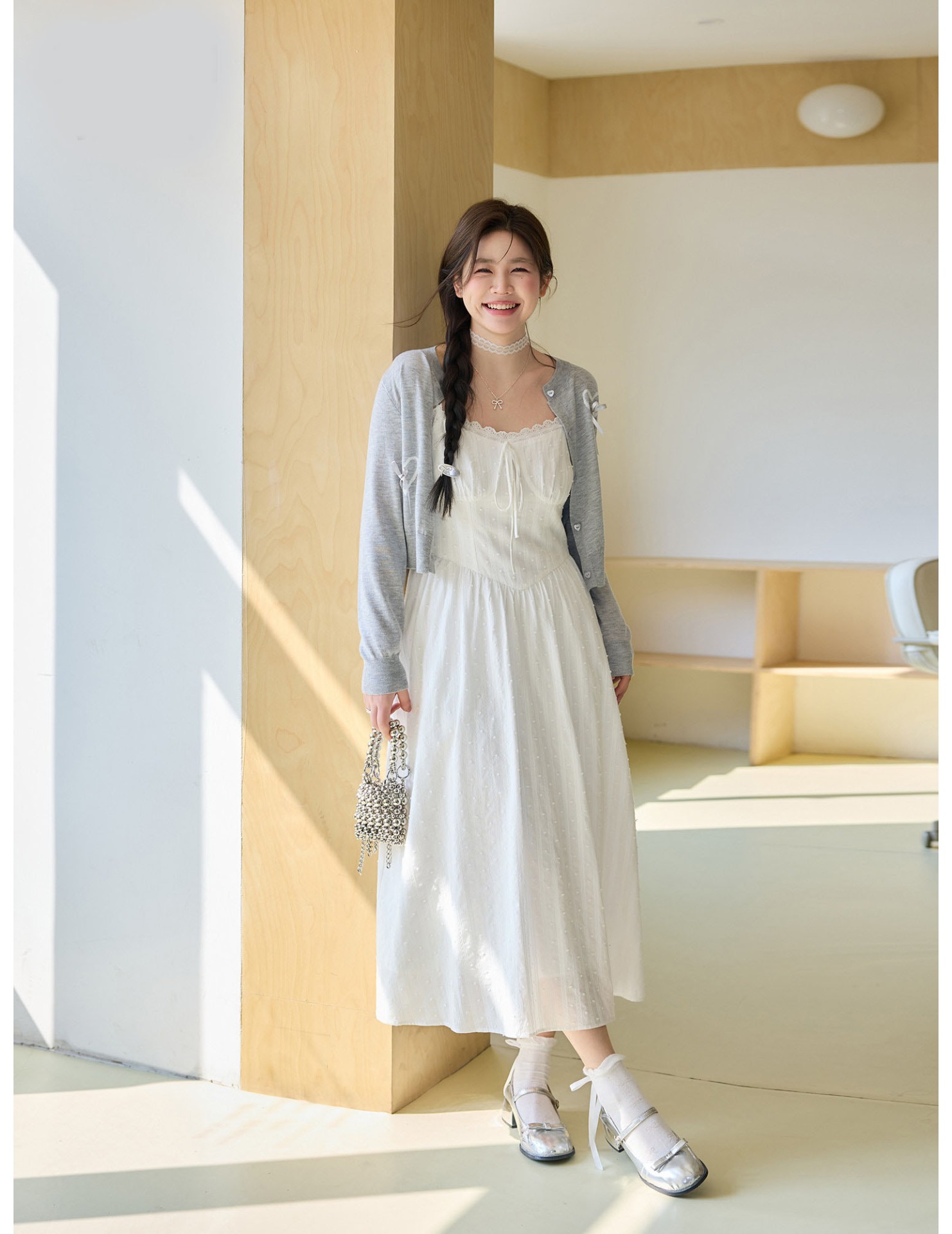 FCCB6421008 春季新款大碼女裝顯瘦洋裝清純溫柔風白色吊帶裙