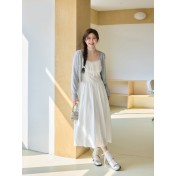 FCCB6421008 春季新款大碼女裝顯瘦洋裝清純溫柔風白色吊帶裙