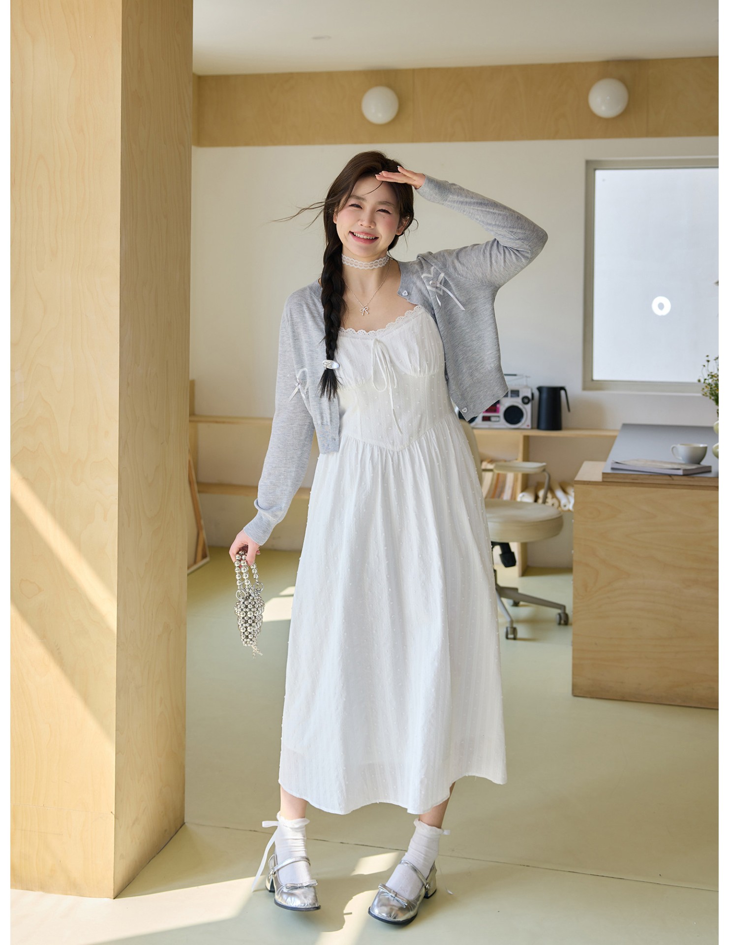 FCCB6421008 春季新款大碼女裝顯瘦洋裝清純溫柔風白色吊帶裙