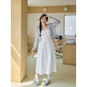 FCCB6421008 春季新款大碼女裝顯瘦洋裝清純溫柔風白色吊帶裙