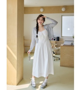 FCCB6421008 春季新款大碼女裝顯瘦洋裝清純溫柔風白色吊帶裙