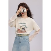 FCPS6423001 卡通印花假兩件t卹女2026夏季新款蕾絲拼接上衣