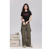 FCPS6423002 慵懶小鯊短袖t卹2026夏新款時尚美式復古印花圓領上衣女