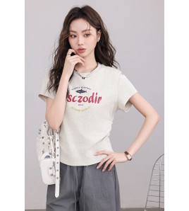 FCPS6423002 慵懶小鯊短袖t卹2026夏新款時尚美式復古印花圓領上衣女