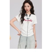 FCPS6423002 慵懶小鯊短袖t卹2026夏新款時尚美式復古印花圓領上衣女