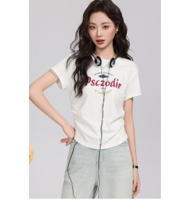 FCPS6423002 慵懶小鯊短袖t卹2026夏新款時尚美式復古印花圓領上衣女