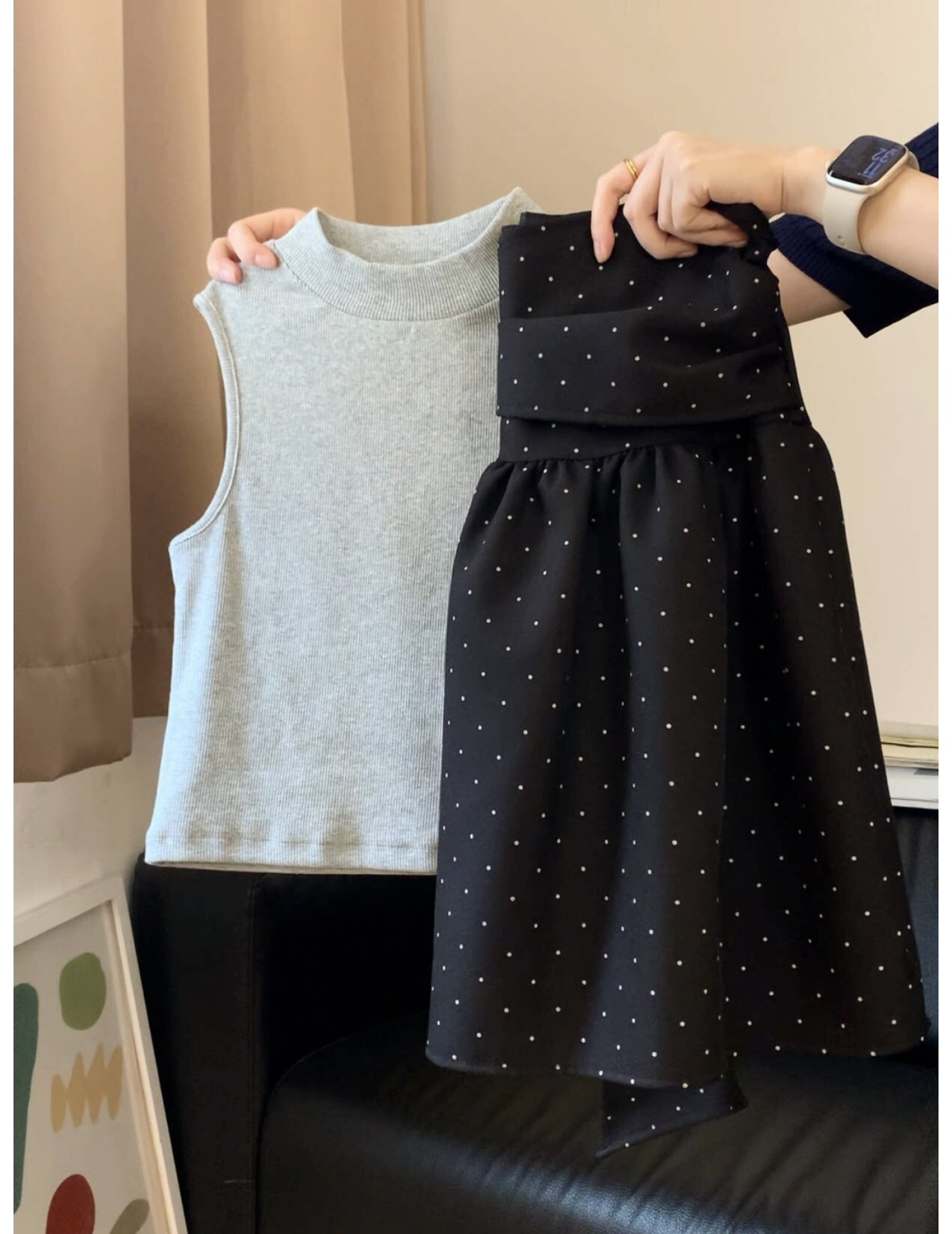 FCSE6424001 2026韓系修身背心上衣波點半身裙女兩件套百搭休閒時尚穿搭