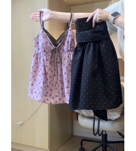 FCSE6424002 2026春休閒風減齡顯瘦碎花吊帶波點半身裙兩件女修身百搭套裝