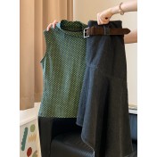 FCSE6424004 2026春綠色波點上衣不規則半身裙兩件女顯瘦百搭修身氣質套裝