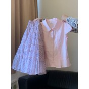 FCSE6424006 2026春款溫柔韓系風波點半身裙短袖套裝女修身上衣顯瘦兩套