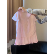 FCSE6424006 2026春款溫柔韓系風波點半身裙短袖套裝女修身上衣顯瘦兩套