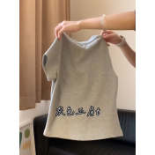 FCSE6424007 2026韓版簡約碎花吊帶裙灰色短袖女修身顯瘦兩件式休閒百搭穿搭