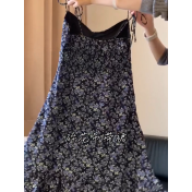 FCSE6424007 2026韓版簡約碎花吊帶裙灰色短袖女修身顯瘦兩件式休閒百搭穿搭