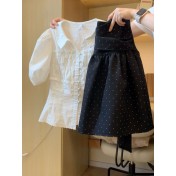 FCSE6424009 2026韓系甜美風泡泡袖襯衫波點半身裙套裝女夏季收腰顯瘦兩件套