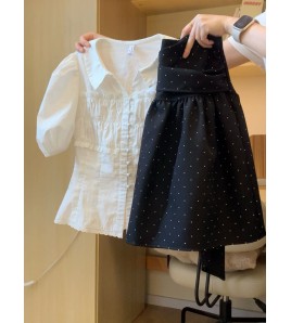 FCSE6424009 2026韓系甜美風泡泡袖襯衫波點半身裙套裝女夏季收腰顯瘦兩件套