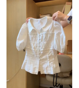 FCSE6424009 2026韓系甜美風泡泡袖襯衫波點半身裙套裝女夏季收腰顯瘦兩件套