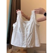 FCSE6424010 清純系夏日穿搭套裝女鏤空花邊吊帶背心高腰蓬蓬花苞半身裙兩件套