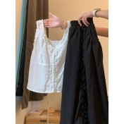 FCSE6424010 清純系夏日穿搭套裝女鏤空花邊吊帶背心高腰蓬蓬花苞半身裙兩件套