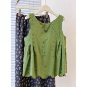 FCSE6424011 2026夏季小清新綠色V領鏤空吊帶背心碎花半身裙兩件套女顯瘦穿搭