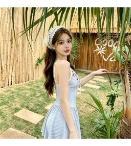 HSPN64250001 French Sweet Style Floral Embroidery Slip Dress for Women, Summer Fit, Slimming, Vacation Style