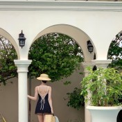 HSPN64250003 波點保守純欲風高級感連身泳衣女士小胸顯瘦遮肚裙式沙灘溫泉泳裝