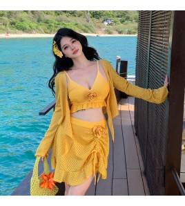 HEXW6505A100002 新款大碼微胖分體長裙三件套海邊度假泳衣女比基尼分體高級性感辣