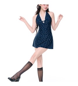 HSPN6518005 Exquisite floral print sexy V-neck lace halter dress, two-piece design, conservative and slimming, perfect for hot springs