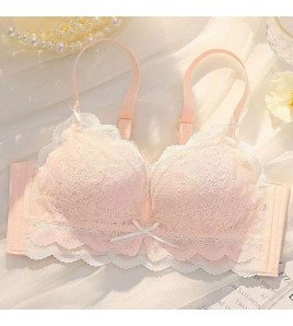 WLBE6512001 內衣女性感蕾絲無鋼圈胸罩薄款透氣微聚攏防下垂胸罩