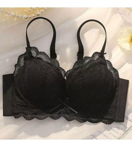 WLBE6512001 內衣女性感蕾絲無鋼圈胸罩薄款透氣微聚攏防下垂胸罩