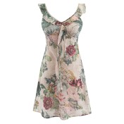 FCSE6620001 Summer New Women's French Retro Spicy Girl Vacation Style Printed Short Dress with Ruffled Neck Slim Fit Jumpsuit