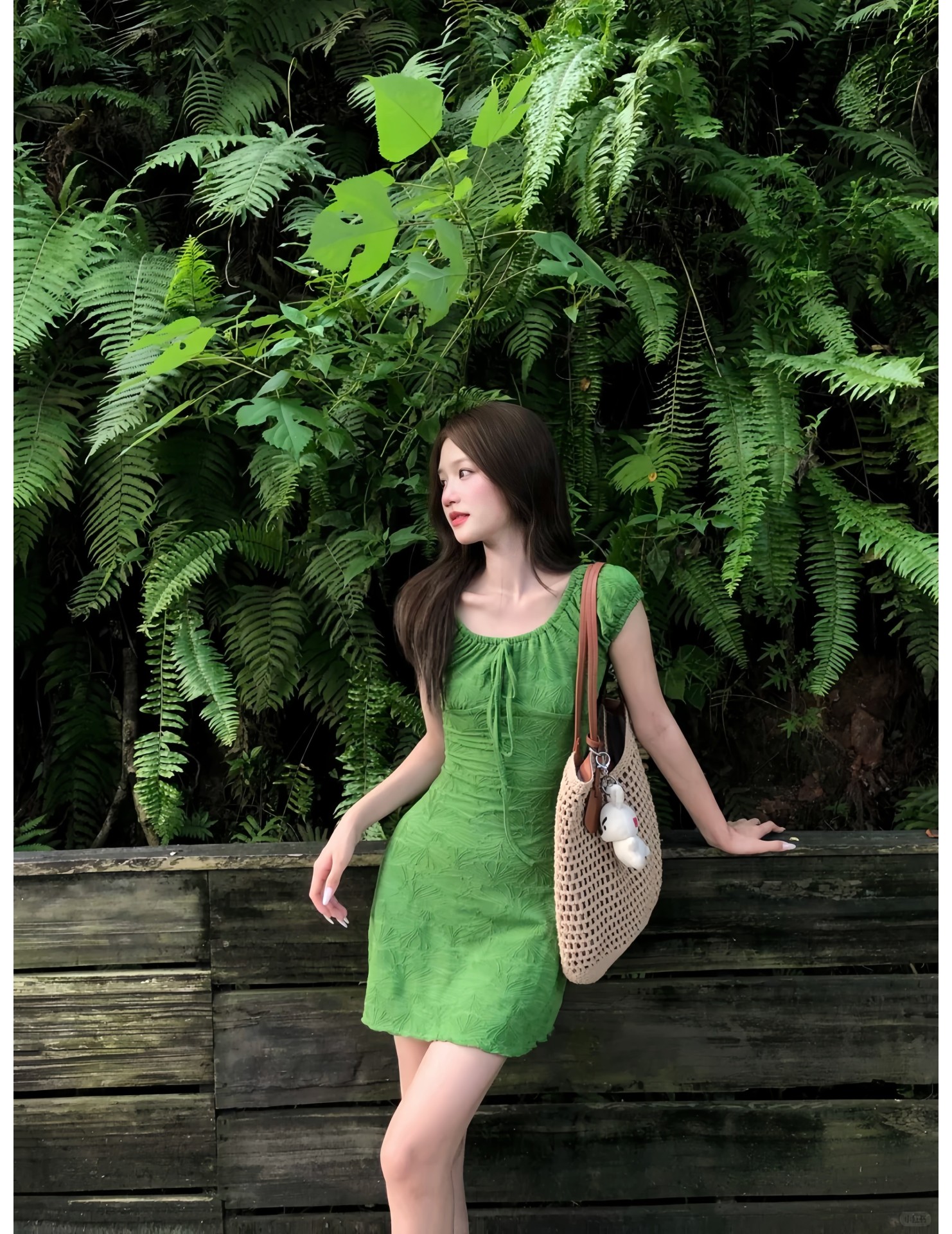 FCSE6622001 Summer New French Retro Niche Design Bow Tie Puff Sleeve Slim Fit Dress/Mini Skirt