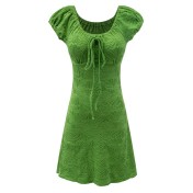 FCSE6622001 Summer New French Retro Niche Design Bow Tie Puff Sleeve Slim Fit Dress/Mini Skirt