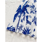 FCSE6624001 Brand New Blue and White Floral Print Strapless Backless Sexy Dress
