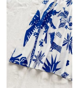 FCSE6624001 Brand New Blue and White Floral Print Strapless Backless Sexy Dress